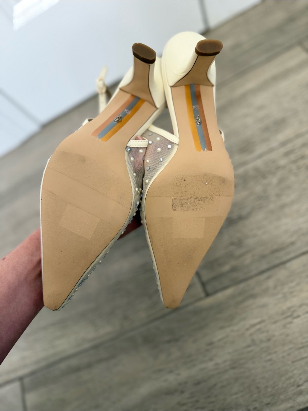 Sam Edelman “Bianka” pearl rhinestone Ivory mesh Slingback Kitten Heels NIB 8.5 - Picture 7 of 8
